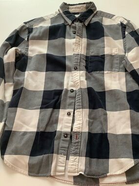 Boden Men's Navy, Gray and White Large-Check Button-Down Shirt